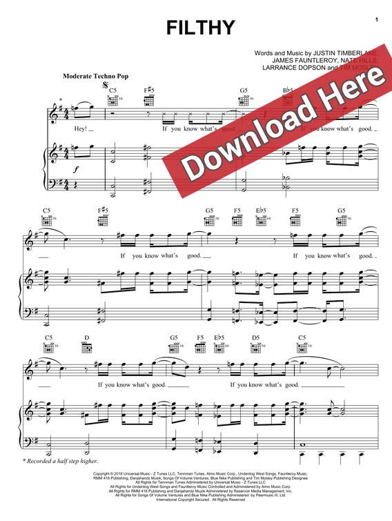 justin timberlake, filthy, sheet music, piano notes, chords, download, klavier noten, how to play, learn, guitar, keyboard, composer, transpose, pdf