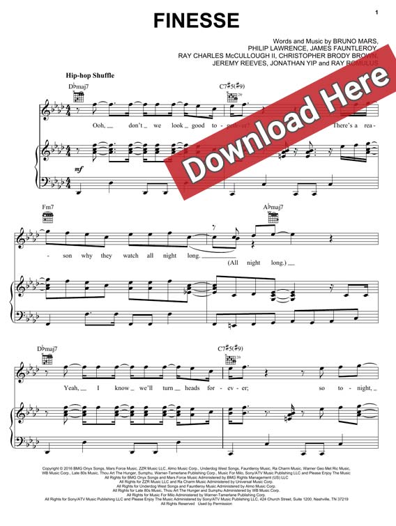 bruno mars, finesse, sheet music, piano notes, chords, download, klavier noten, keyboard, guitar, tabs, composition