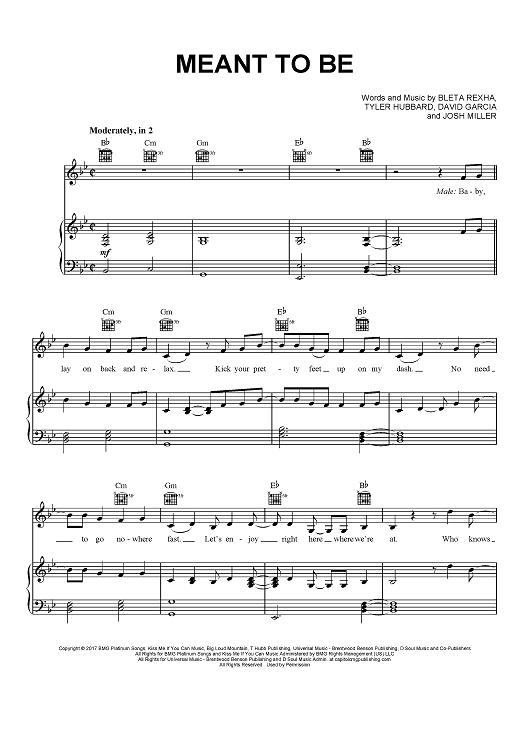 bebe rexha, meant to be, sheet music, piano notes, chords, download, klavier noten, keyboard, guitar, tabs, composition, free, pdf