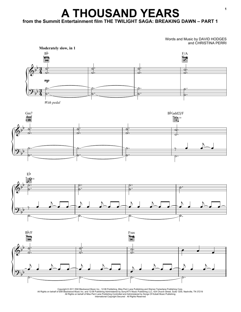 Learn Christina Perri A Thousand Years sheet music in minutes
