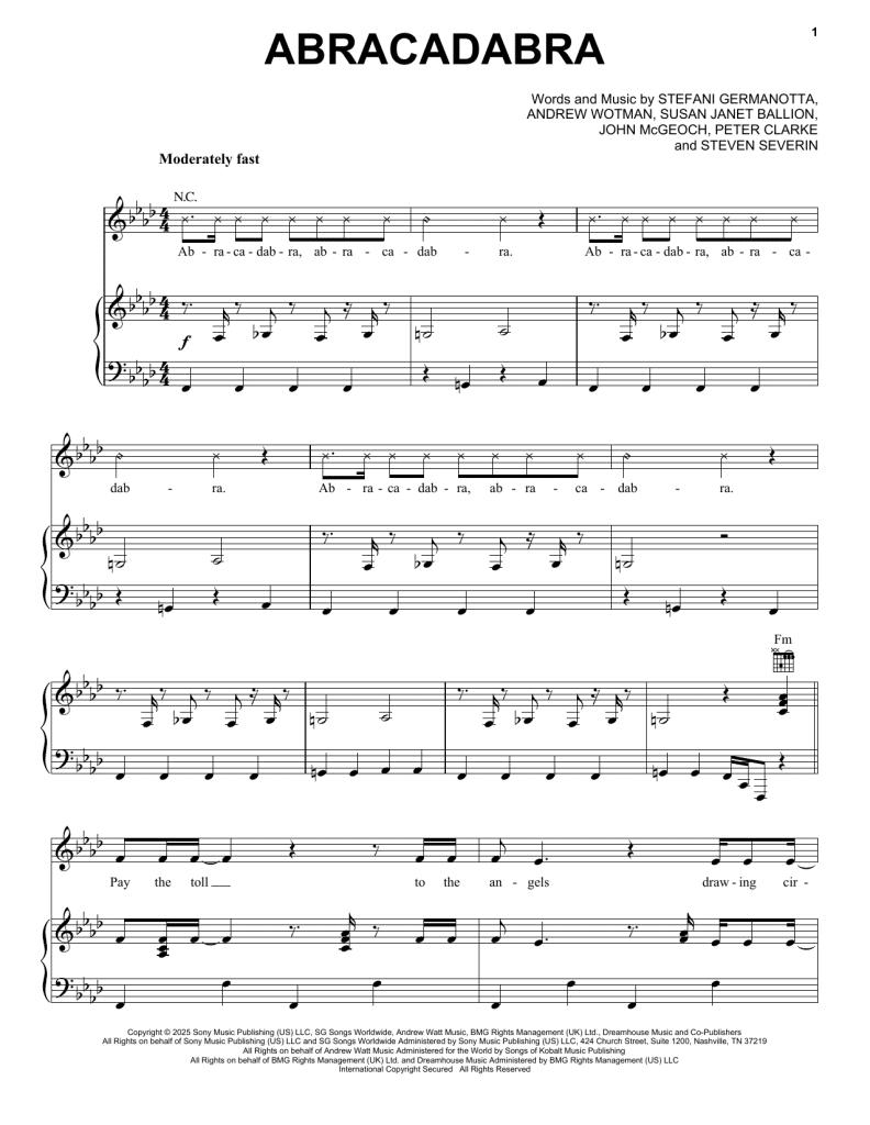 Get Abracadabra Sheet Music PDF by Lady Gaga for Piano & Vocal