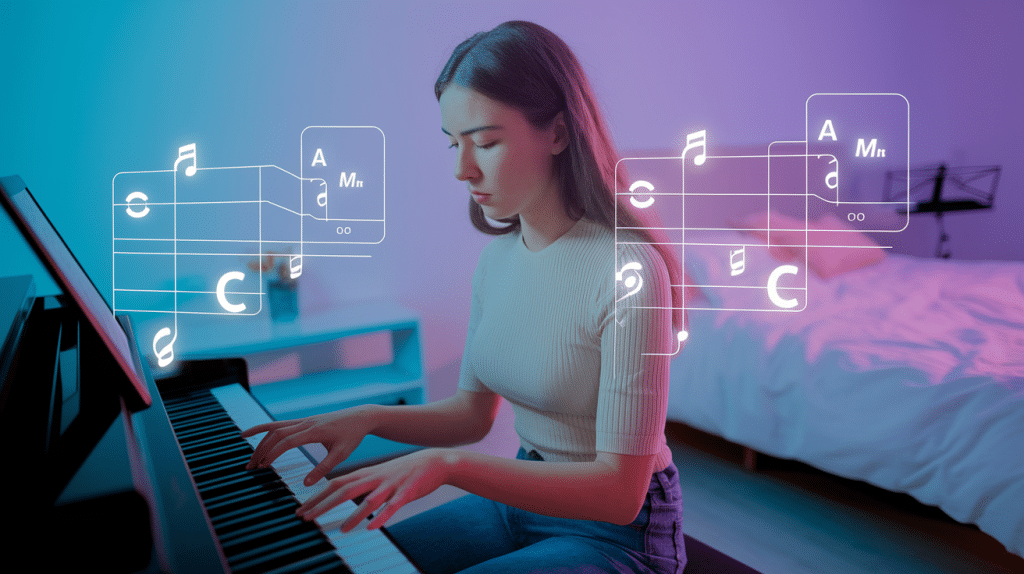 Practicing Sabrina Carpenter’s Manchild – Piano Chord Visual Guide